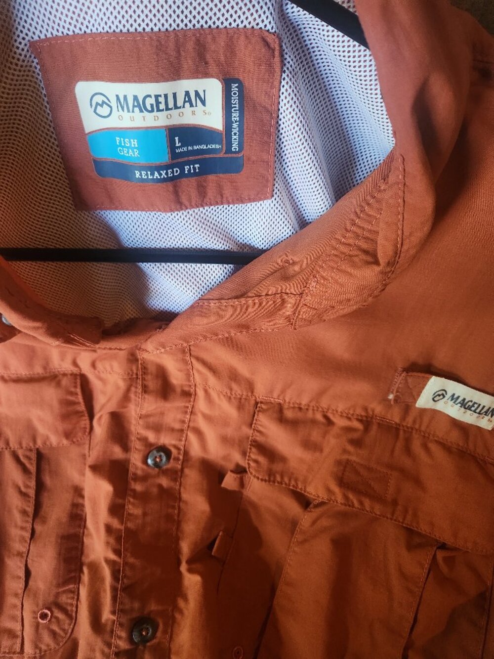 Magellan Fish Gear Men's L Long Sleeve Vented Fishing Shirt Burnt Orange